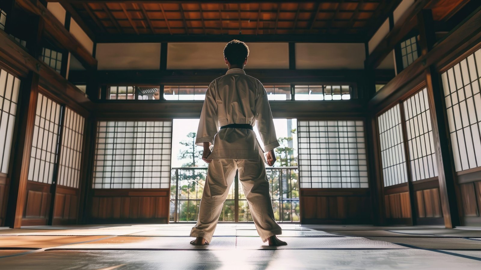 Práctica de artes marciales en un dojo iluminado