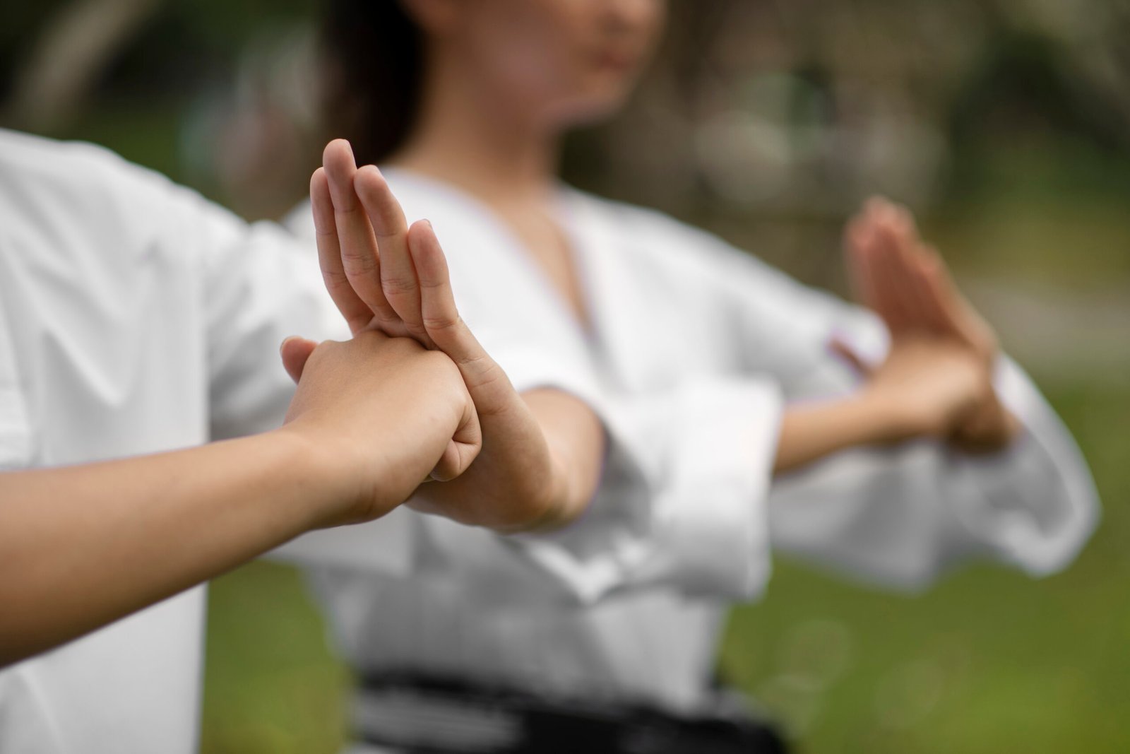 Personas mostrando técnicas de manos de taekwondo